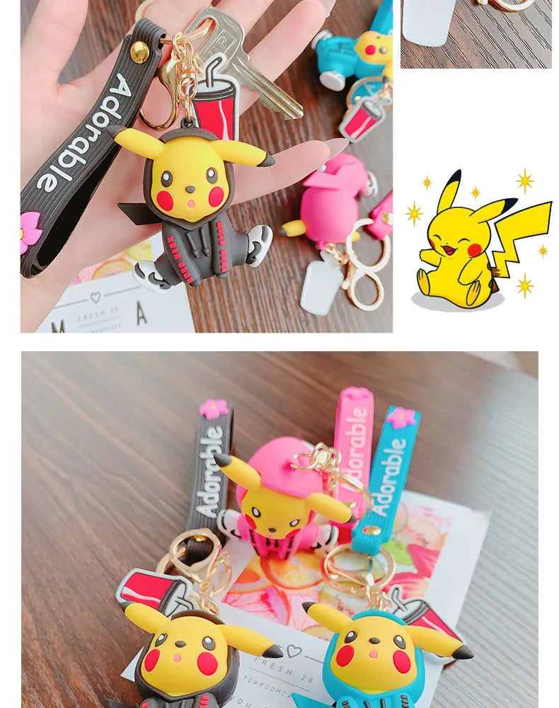 Pokemon Keychain Pikachu Anime Action Figure Toy Kawaii Cartoon Fashion Charmander Psyduck Doll Keyring Car Bag Pendant Kid Gift