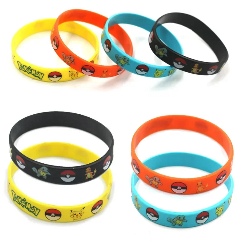 12pcs Pokemon Bracelet Anime Action Figures Pikachu Charmander Children Cartoon Silicone Wristband Bracelets Party Cosplay Gifts