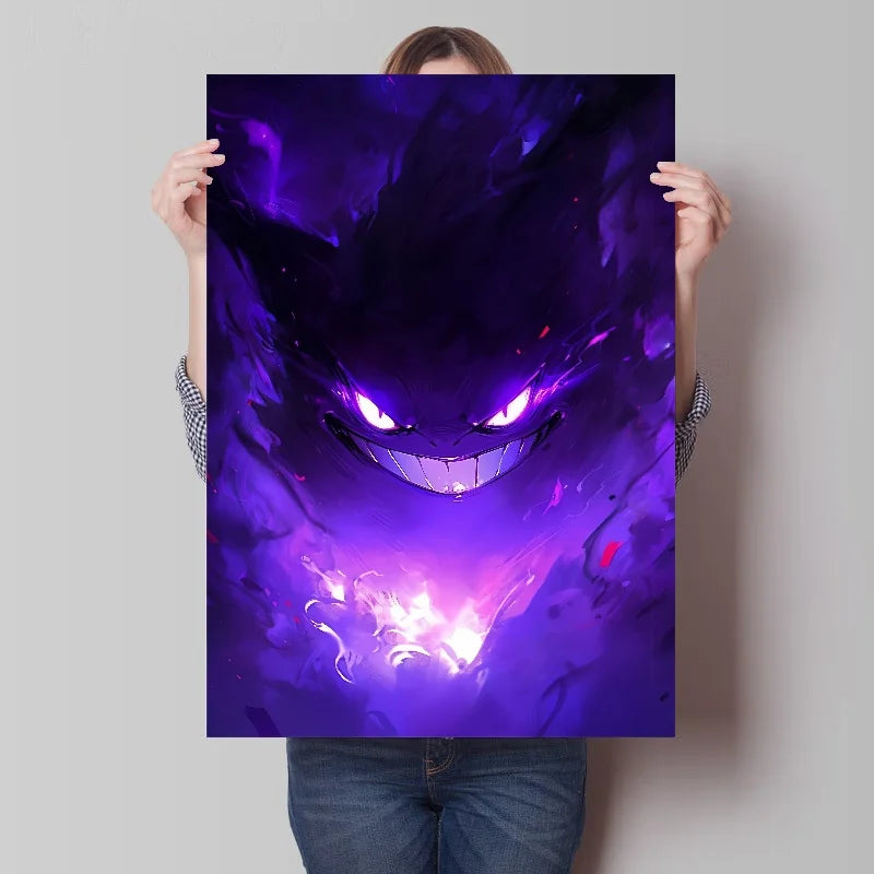 Classic Anime Pokemon Canvas Painting Gengar Cool HD Poster Print Watercolor Wall Art Picture Home Bedroom Decor Kids Gift