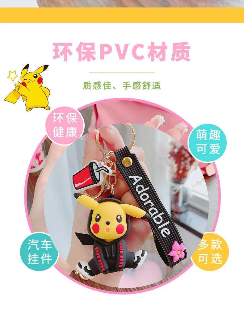 Pokemon Keychain Pikachu Anime Action Figure Toy Kawaii Cartoon Fashion Charmander Psyduck Doll Keyring Car Bag Pendant Kid Gift