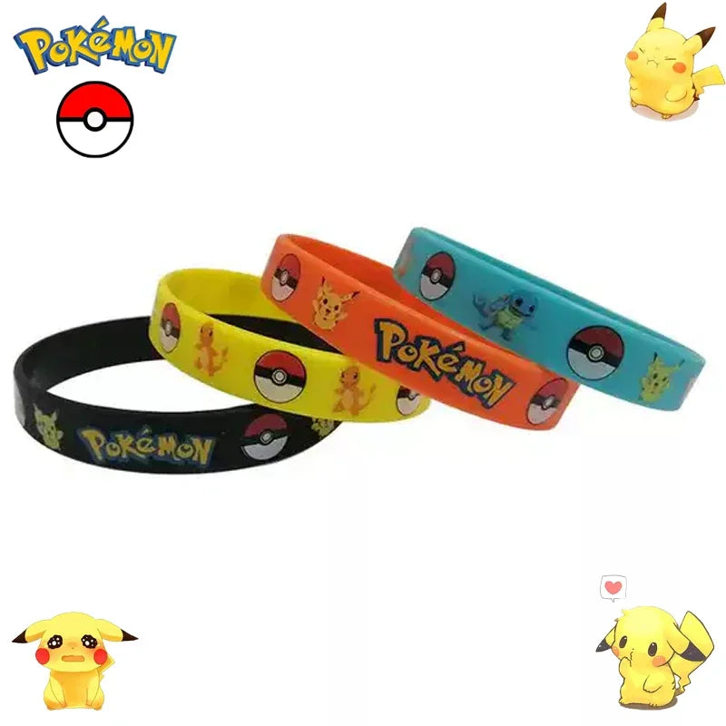 12pcs Pokemon Bracelet Anime Action Figures Pikachu Charmander Children Cartoon Silicone Wristband Bracelets Party Cosplay Gifts