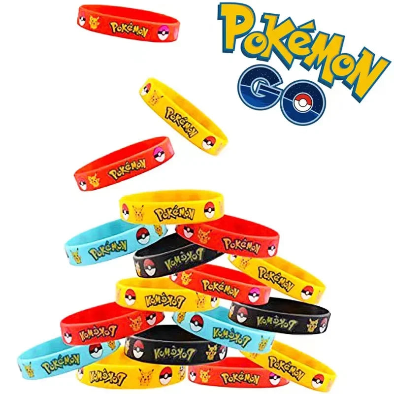 12pcs Pokemon Bracelet Anime Action Figures Pikachu Charmander Children Cartoon Silicone Wristband Bracelets Party Cosplay Gifts