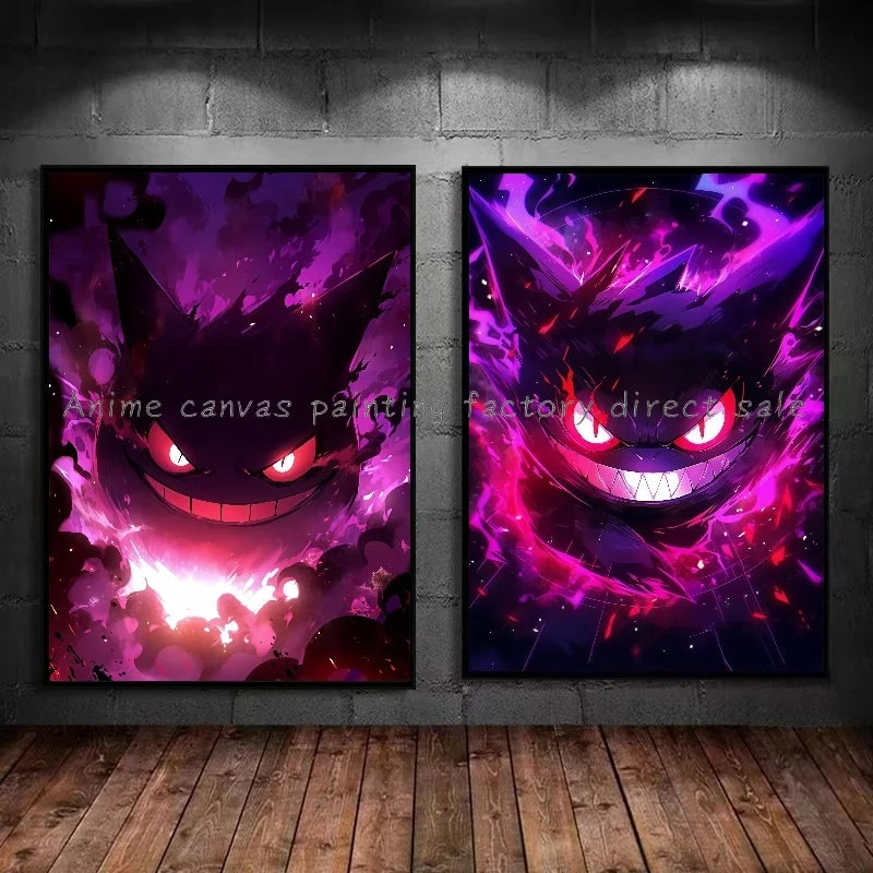 Classic Anime Pokemon Canvas Painting Gengar Cool HD Poster Print Watercolor Wall Art Picture Home Bedroom Decor Kids Gift