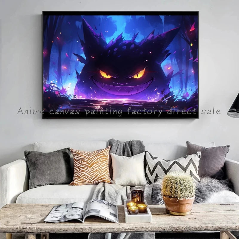Classic Anime Pokemon Canvas Painting Gengar Cool HD Poster Print Watercolor Wall Art Picture Home Bedroom Decor Kids Gift