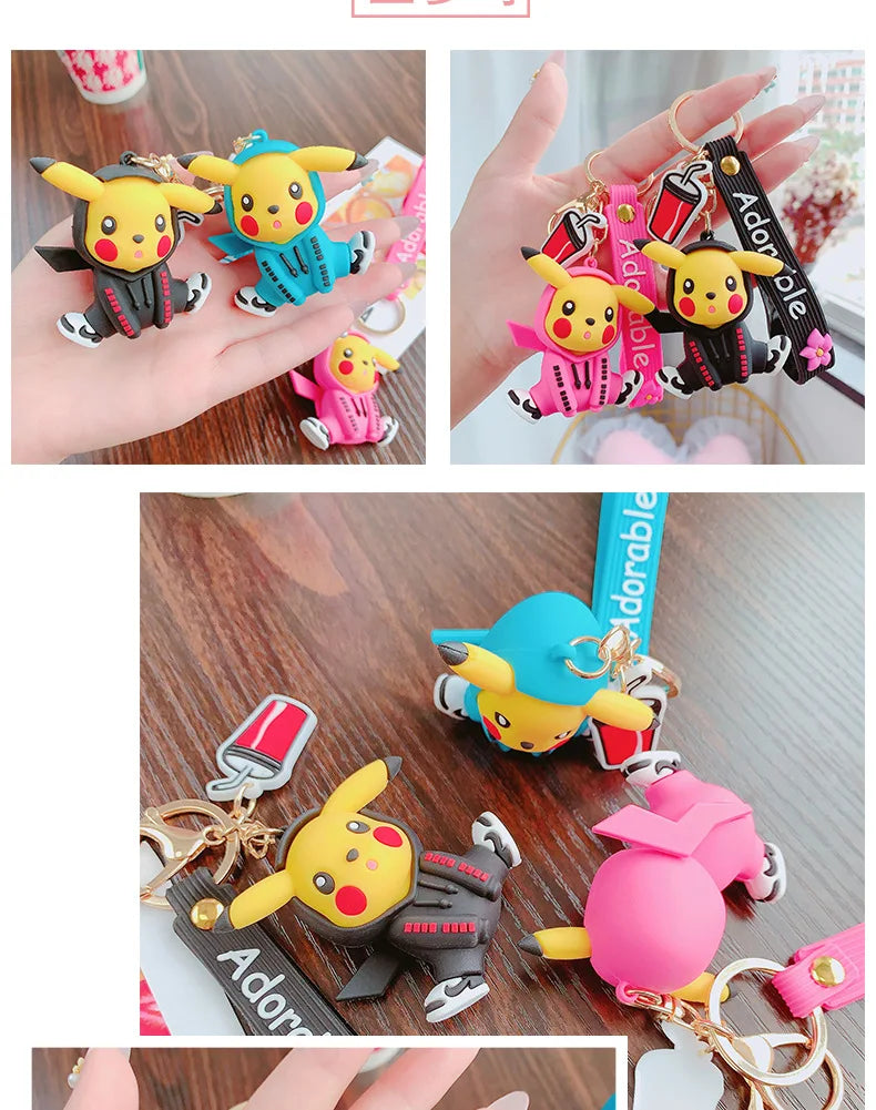 Pokemon Keychain Pikachu Anime Action Figure Toy Kawaii Cartoon Fashion Charmander Psyduck Doll Keyring Car Bag Pendant Kid Gift