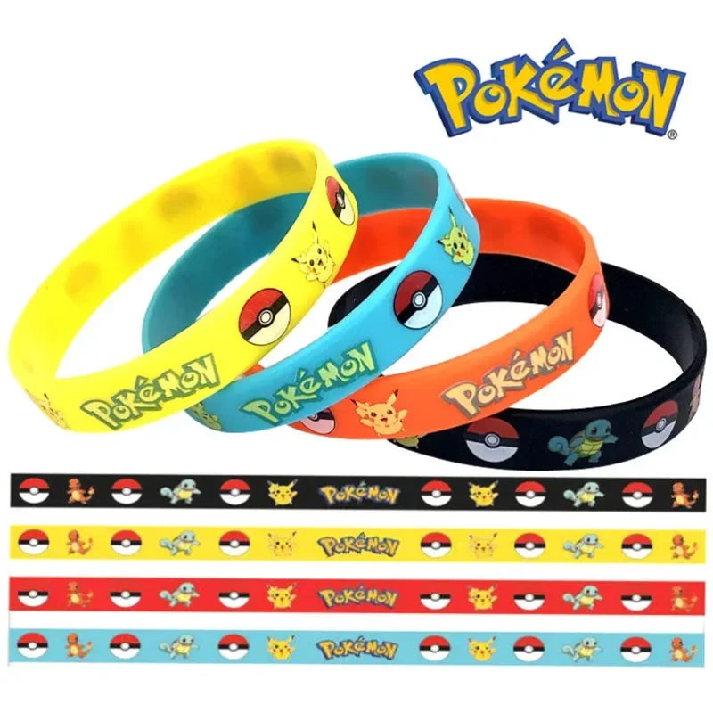 12pcs Pokemon Bracelet Anime Action Figures Pikachu Charmander Children Cartoon Silicone Wristband Bracelets Party Cosplay Gifts
