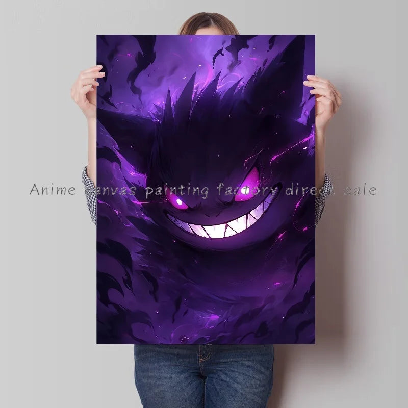 Classic Anime Pokemon Canvas Painting Gengar Cool HD Poster Print Watercolor Wall Art Picture Home Bedroom Decor Kids Gift