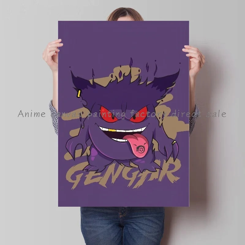 Classic Anime Pokemon Canvas Painting Gengar Cool HD Poster Print Watercolor Wall Art Picture Home Bedroom Decor Kids Gift