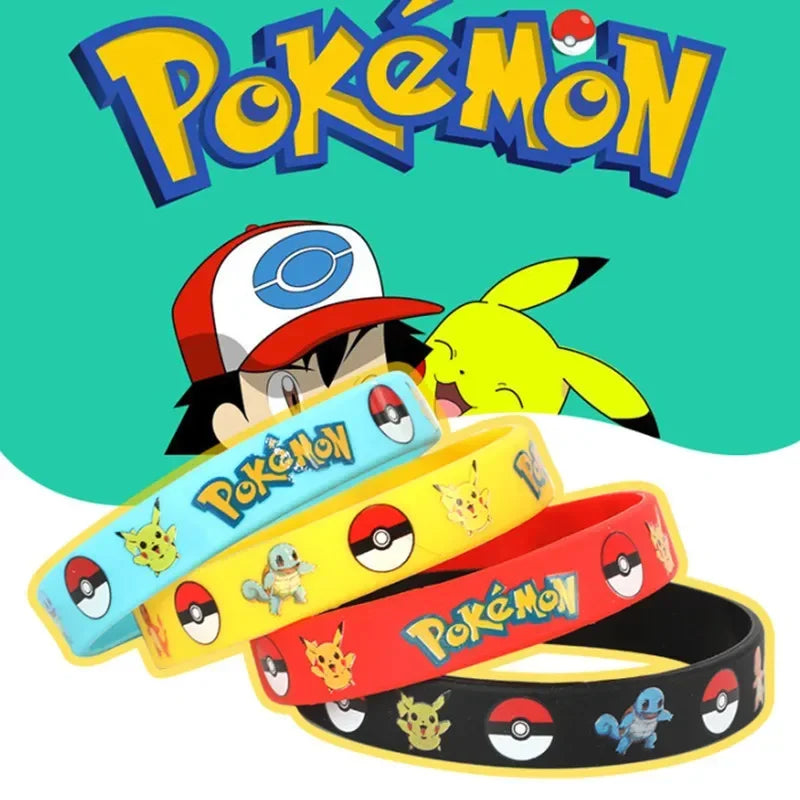 12pcs Pokemon Bracelet Anime Action Figures Pikachu Charmander Children Cartoon Silicone Wristband Bracelets Party Cosplay Gifts