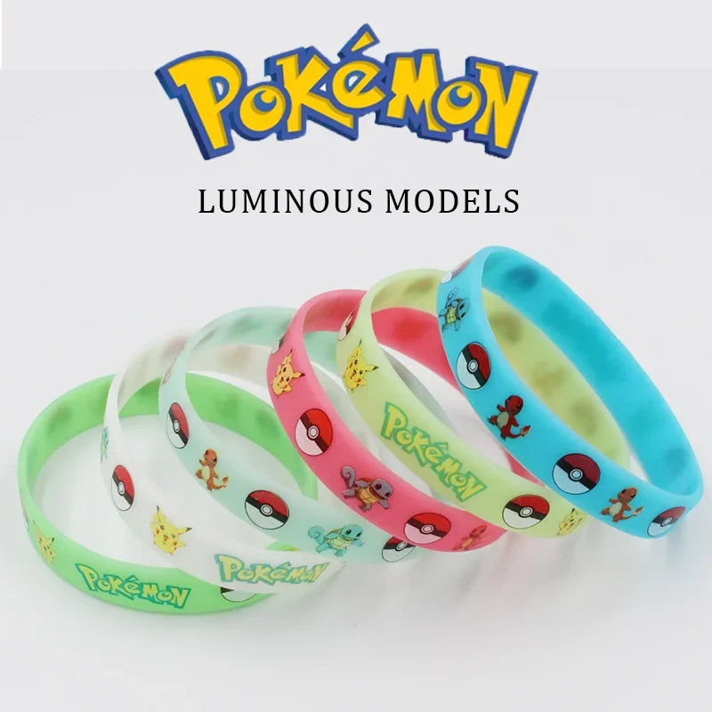 12pcs Pokemon Bracelet Anime Action Figures Pikachu Charmander Children Cartoon Silicone Wristband Bracelets Party Cosplay Gifts